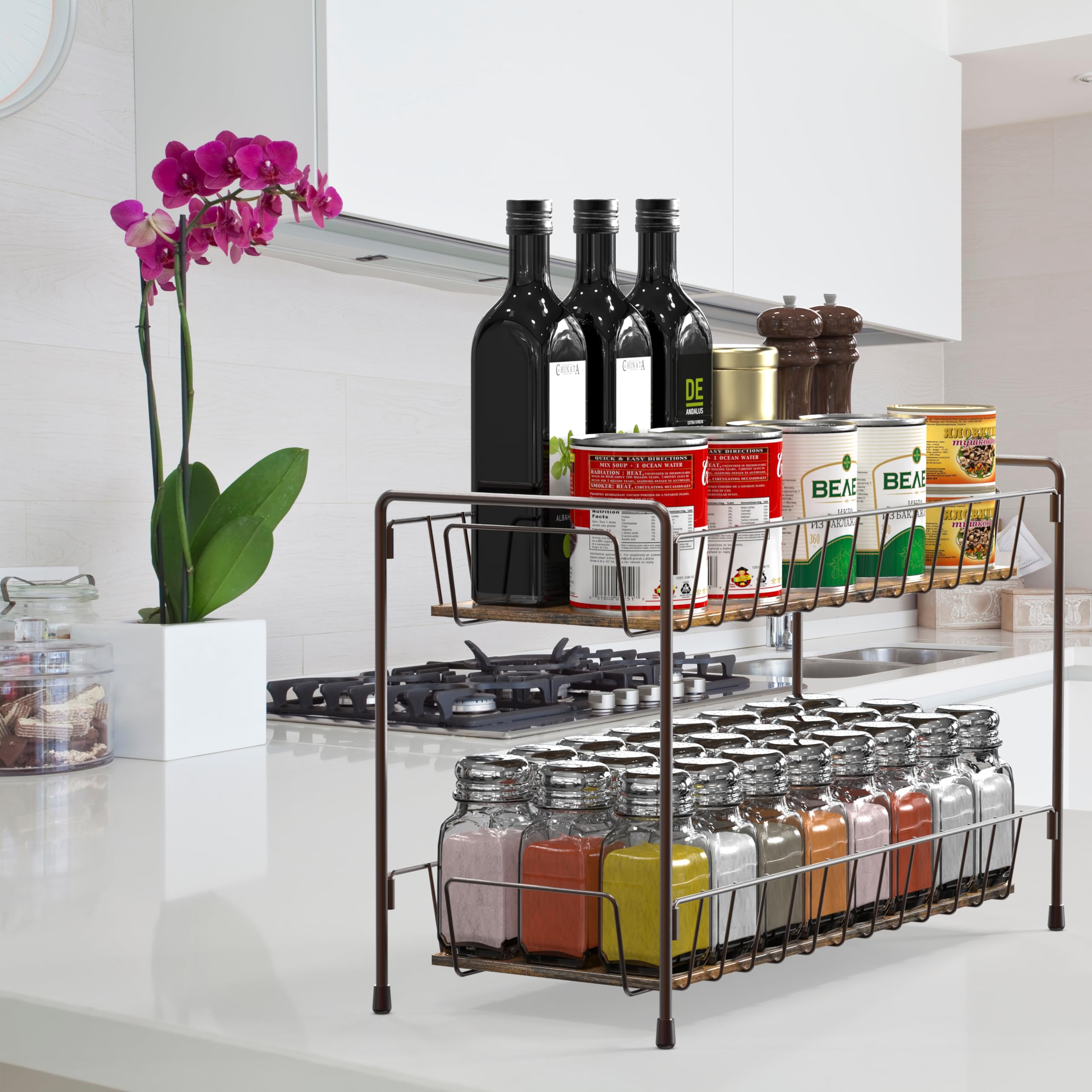 Simple Houseware Countertop Spice Rack 2-Tier Kitchen Spice Organizer Storage Shelves, Bronze