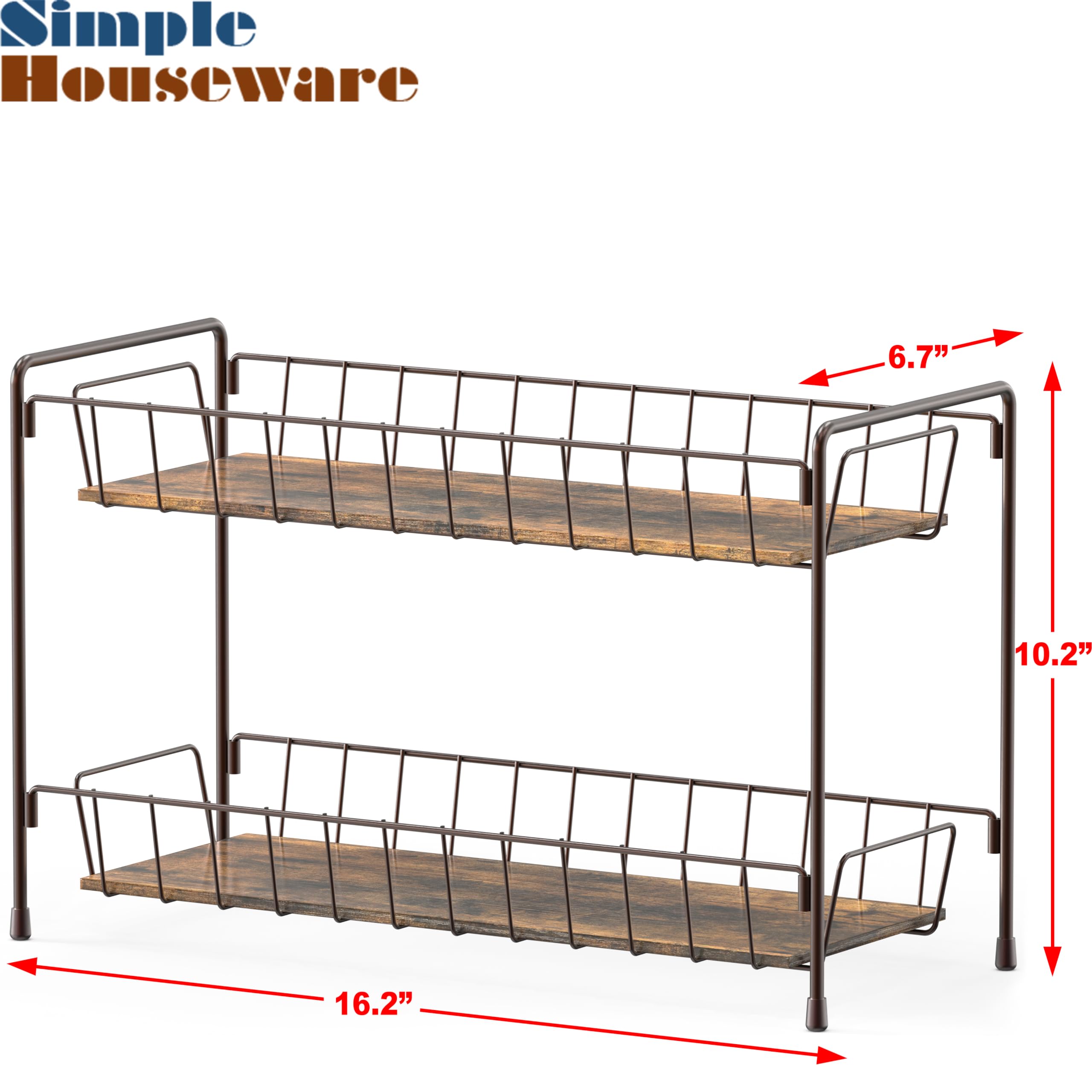 Simple Houseware Countertop Spice Rack 2-Tier Kitchen Spice Organizer Storage Shelves, Bronze