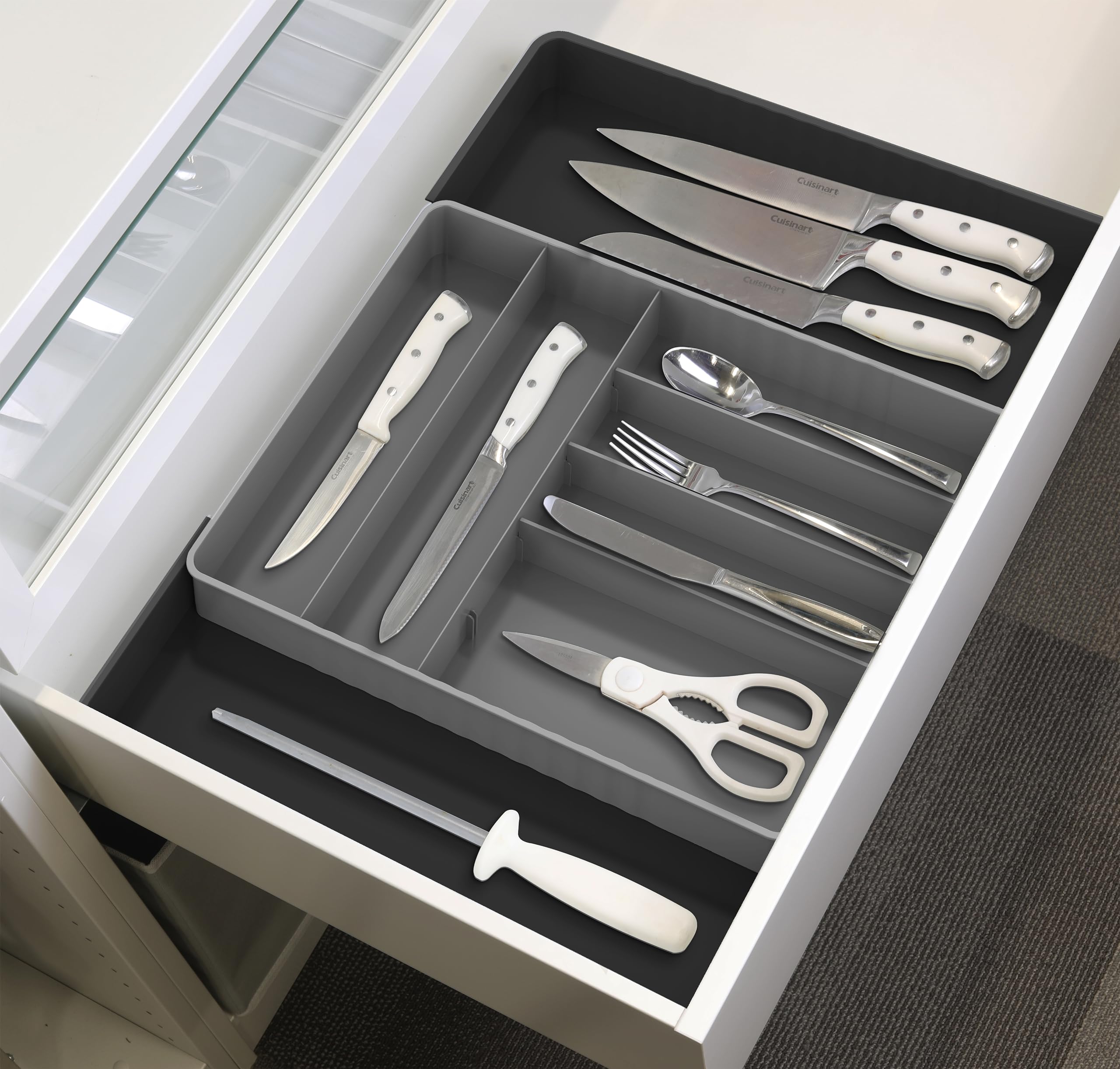 Simple Houseware Kitchen Drawer Flatware Organizer, Black/Gray