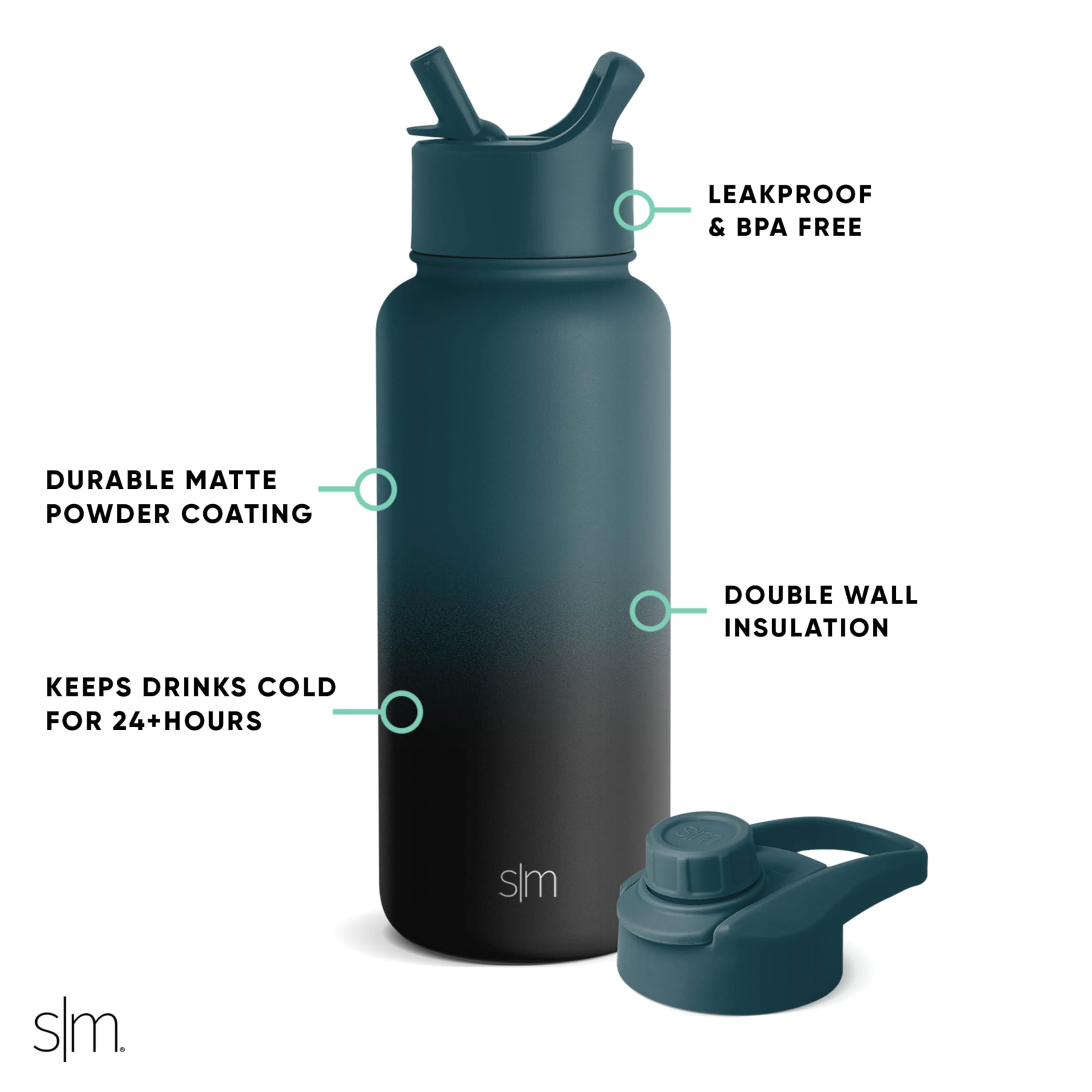 Simple Modern Water Bottle with Straw and Chug Lid Vacuum Insulated Stainless Steel Metal Thermos Bottles | Reusable Leak Proof BPA-Free Flask for Gym, Sports| Summit Collection | 32oz, Moonlight