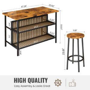 AWQM Kitchen Island with Seating, Wooden Counter Height Table with Storage Kitchen Table Set for 2, Pub Table Bar Table Set, 3 Piece Dining Table Set for Small Space,Walnut