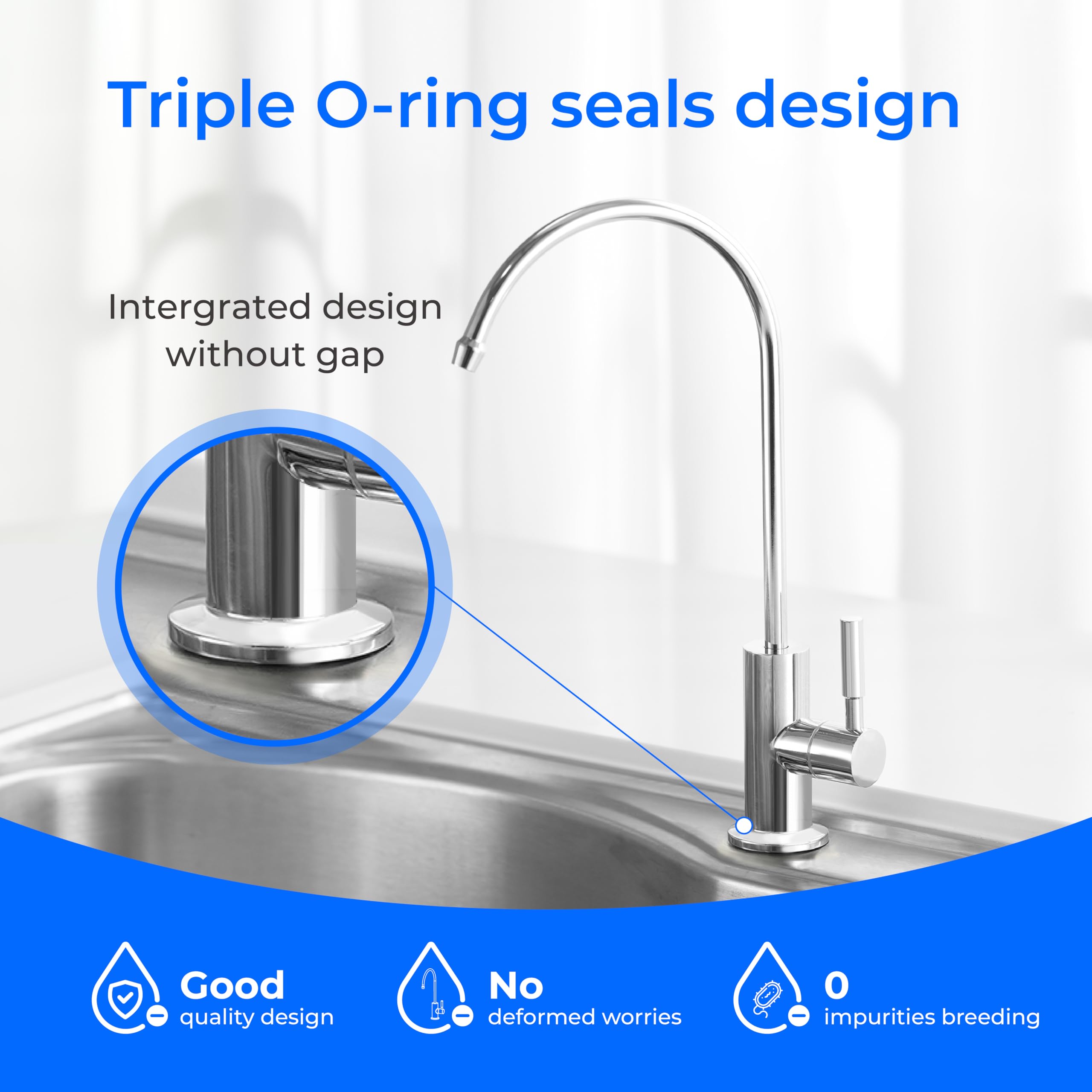 Waterdrop Polished Chrome Filtered Water Faucet, Drinking Water Faucet, Reverse Osmosis Faucet, RO Faucet, RO Water Faucet, Water Filter Faucet for Kitchen Sink, Stainless Steel, Lead-Free