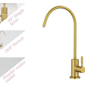 Tohlar Drinking Water Faucet for Kitchen Sink, Gold Filtered Water Faucet Lead-Free Reverse Osmosis Faucet Water Filtration System 304 Stainless Steel, Brushed Gold Finish