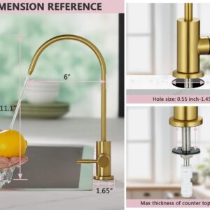 Tohlar Drinking Water Faucet for Kitchen Sink, Gold Filtered Water Faucet Lead-Free Reverse Osmosis Faucet Water Filtration System 304 Stainless Steel, Brushed Gold Finish