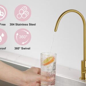 Tohlar Drinking Water Faucet for Kitchen Sink, Gold Filtered Water Faucet Lead-Free Reverse Osmosis Faucet Water Filtration System 304 Stainless Steel, Brushed Gold Finish