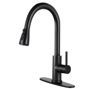 Black Kitchen Faucet, Qomolangma Kitchen Faucets with Pull Down Sprayer for Kitchen Sink, Stainless Steel Single Handle Kitchen Sink Faucet Matte Black