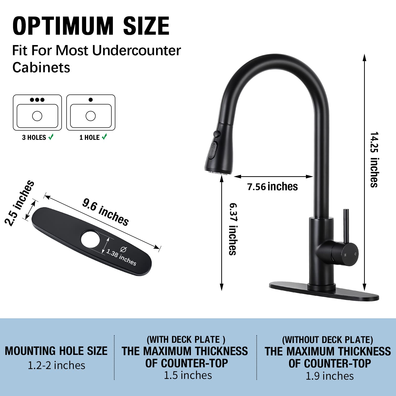 Black Kitchen Faucet, Qomolangma Kitchen Faucets with Pull Down Sprayer for Kitchen Sink, Stainless Steel Single Handle Kitchen Sink Faucet Matte Black