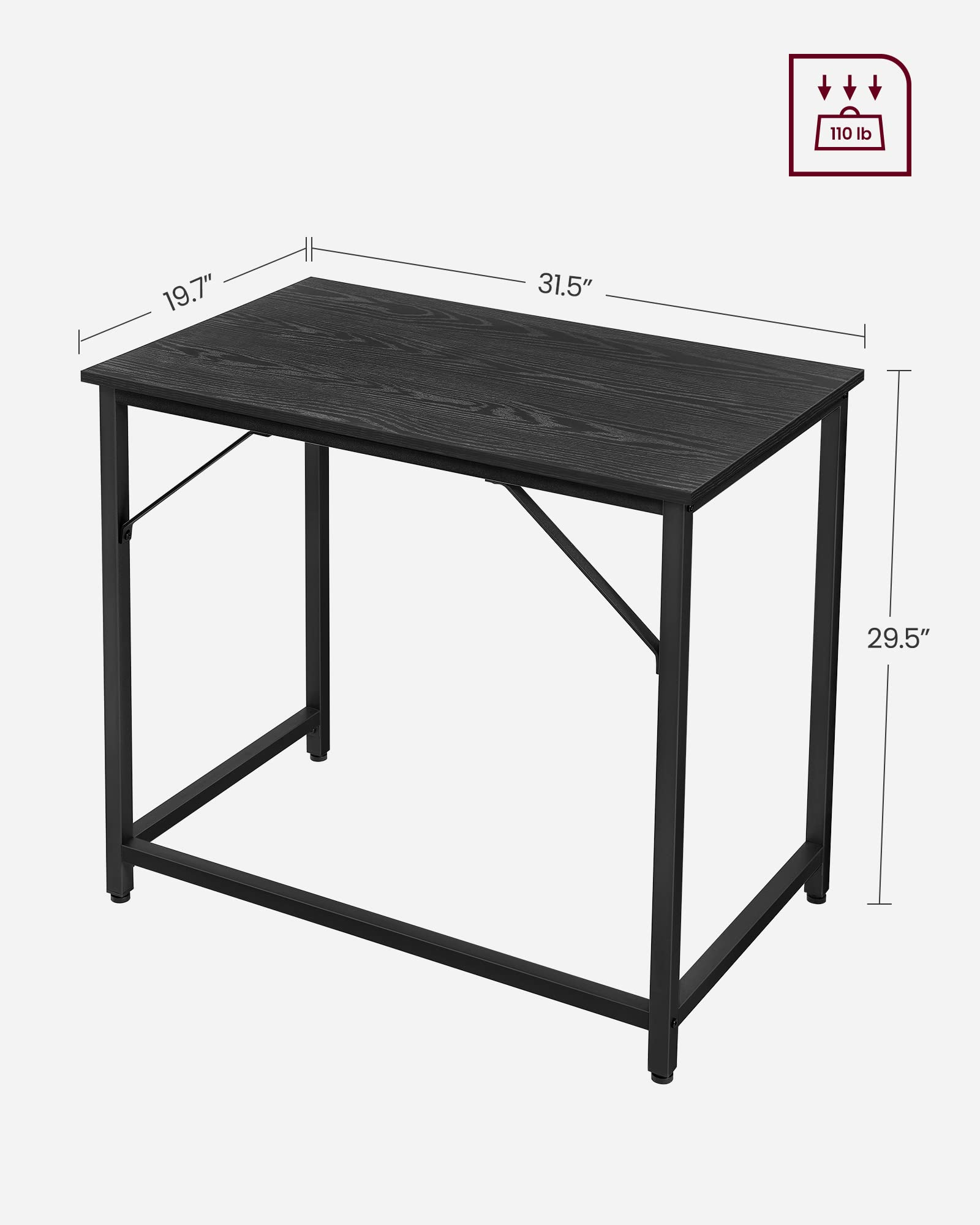 VASAGLE Computer Desk, Gaming Desk, Home Office Desk, for Small Spaces, 19.7 x 31.5 x 29.5 Inches, Industrial Style, Metal Frame, Black with Wood Grain ULWD038B56