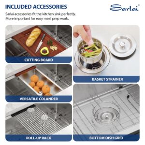 Sarlai 36 Inch Undermount Kitchen Sink Workstation Single Bowl 16 Gauge Stainless Steel Under Counter Kitchen Sinks Large Basin with Round Corners 36x19x10 In