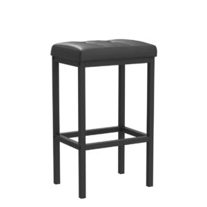 VASAGLE Bar Stools, Set of 2 PU Upholstered Breakfast Stool, 15.7 x 11.8 x 24.4 Inches, Backless, Simple Assembly, Industrial, Dining Room Kitchen Counter Bar, Black Seat and Black Frame ULBC068B81