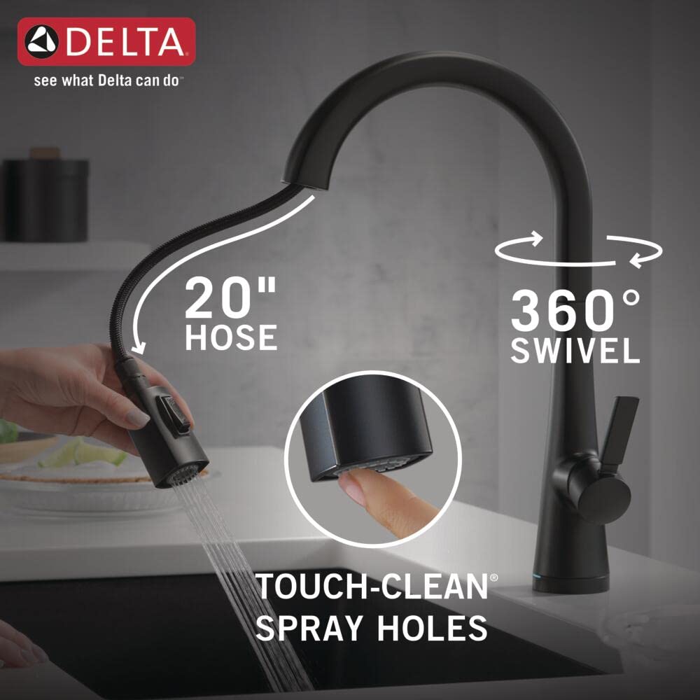 Delta Faucet Monrovia Matte Black Kitchen Faucet Touch, Touch Kitchen Faucets with Pull Down Sprayer, Kitchen Sink Faucet, Kitchen Faucet Black, Delta Touch2O Technology, Matte Black 9191T-BL-DST