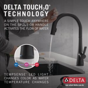 Delta Faucet Monrovia Matte Black Kitchen Faucet Touch, Touch Kitchen Faucets with Pull Down Sprayer, Kitchen Sink Faucet, Kitchen Faucet Black, Delta Touch2O Technology, Matte Black 9191T-BL-DST