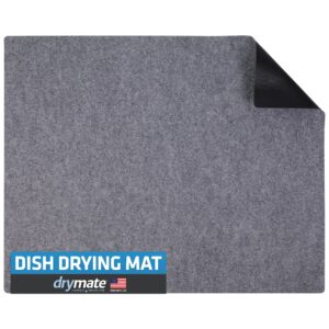 drymate xl dish drying mat, oversized (19”x24”), low-profile, super absorbent, quick dry fabric, waterproof & slip-resistant, for kitchen counter, trimmable, easy to clean (usa made)(light grey)