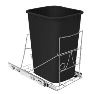 nicvslec adjustable under-sink trash can, chrome steel, 100-pound capacity, pull-out slide, fits 7-11 gallon bins