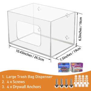 SEANADO Extra Large Trash Bag Dispenser Roll Holder, Wall Mount Acrylic Kitchen Under Sink Pantry Organizer Storage Box for 13 33 30 Gallon Garbage Bag Grocery Bag Plastic Bag Holder