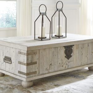 Signature Design by Ashley Carynhurst Lift Top Rustic Farmhouse Cocktail Table, Antique Off White