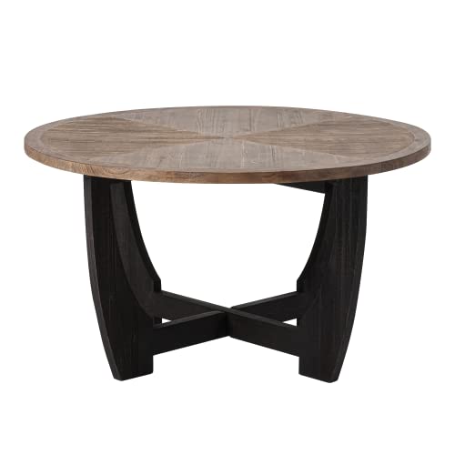 COZAYH Rustic Farmhouse Coffee Table with Crisscross Base, French Country Accent Table for Family, Dinning or Living Room, Modern, Round