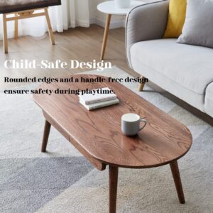 Bamskov 100% Solid Wood Coffee Table with Storage - Mid Century Modern Coffee Table - Oval Coffee Table - Simple Assembly (Walnut, 47.24")