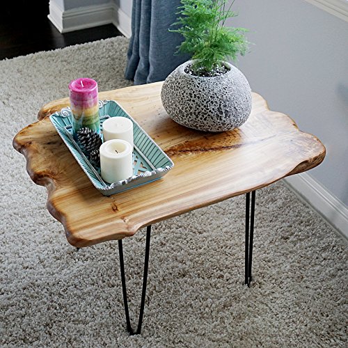 WELLAND Natural Edge Coffee Table, Small Square Cedar Wood Table, 28x20.5x20.5 inches, Unfinished