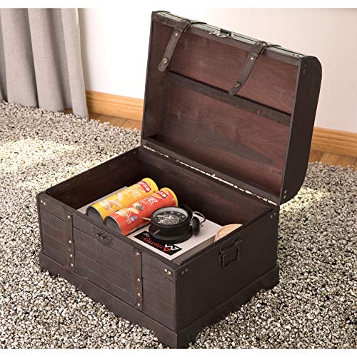 Antique Style Black Wooden Steamer Trunk Coffee Table Wood 1 Piece Lift Top