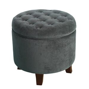 homepop home decor | upholstered round velvet tufted foot rest ottoman | ottoman with storage for living room & bedroom | decorative home furniture, dark gray small