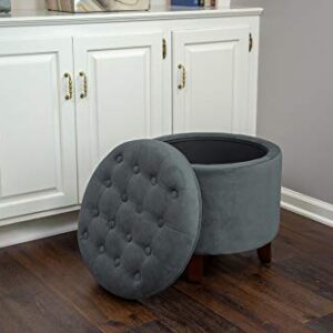 Homepop Home Decor | Upholstered Round Velvet Tufted Foot Rest Ottoman | Ottoman with Storage for Living Room & Bedroom | Decorative Home Furniture, Dark Gray Small