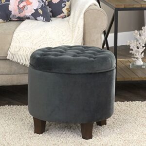 Homepop Home Decor | Upholstered Round Velvet Tufted Foot Rest Ottoman | Ottoman with Storage for Living Room & Bedroom | Decorative Home Furniture, Dark Gray Small