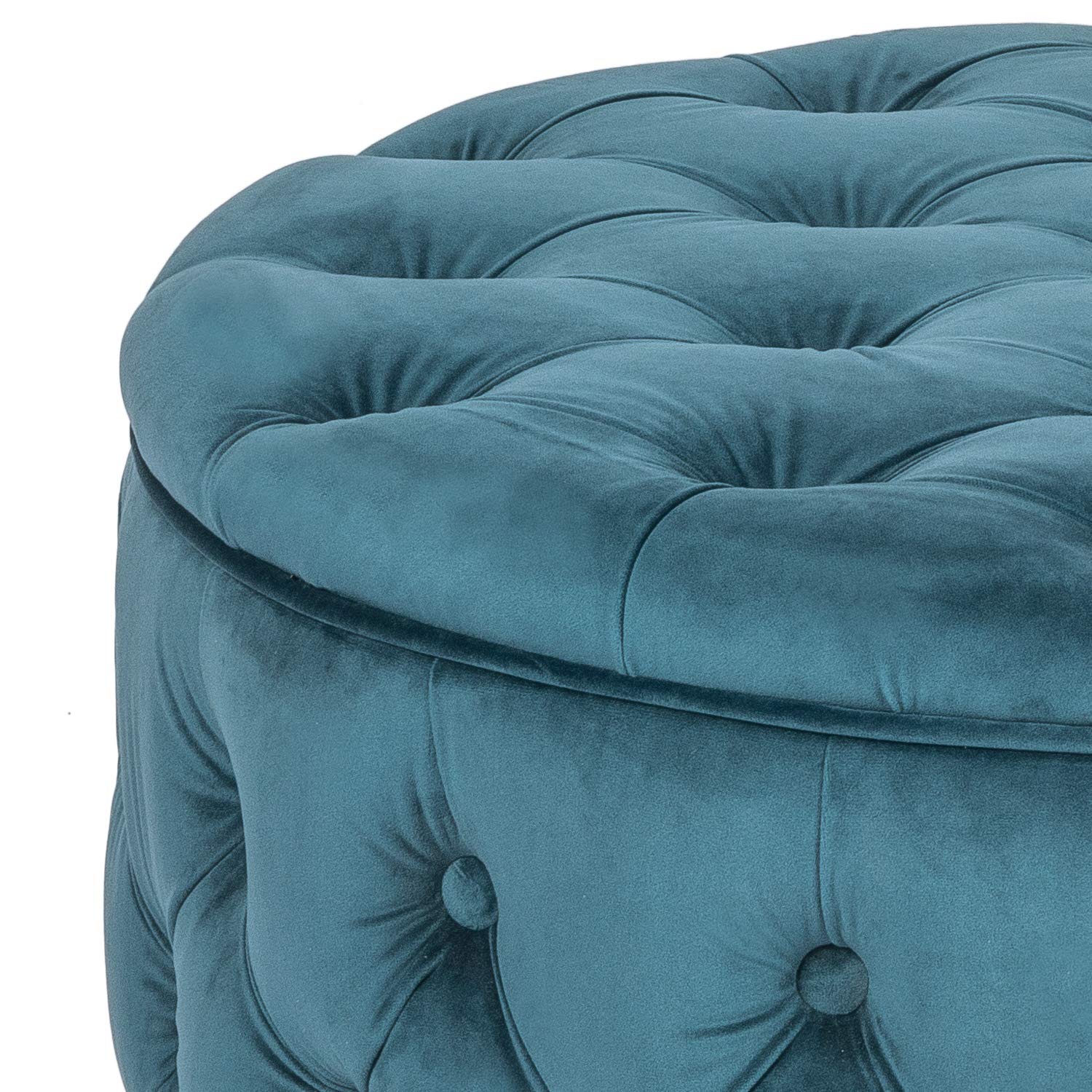 Homebeez 28 Inch Velvet Round Storage Ottoman, Button Tufted Footrest Stool Bench Coffee Table for Living Room(Dark Teal)