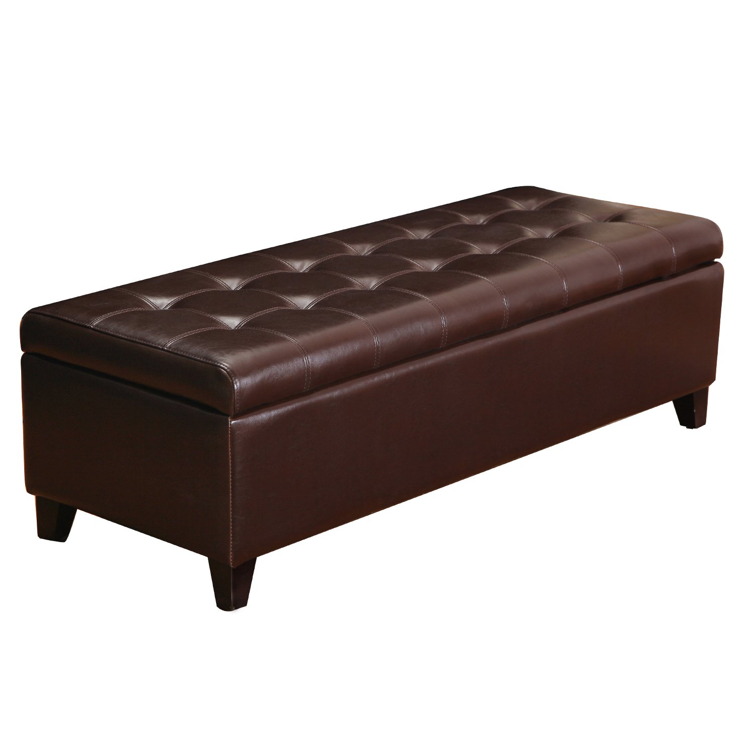 Joveco Storage Ottoman Bench, 51 Inch Leather Tufted Bench End of Bed, Bedroom Living Room (51”, Dark Brown)