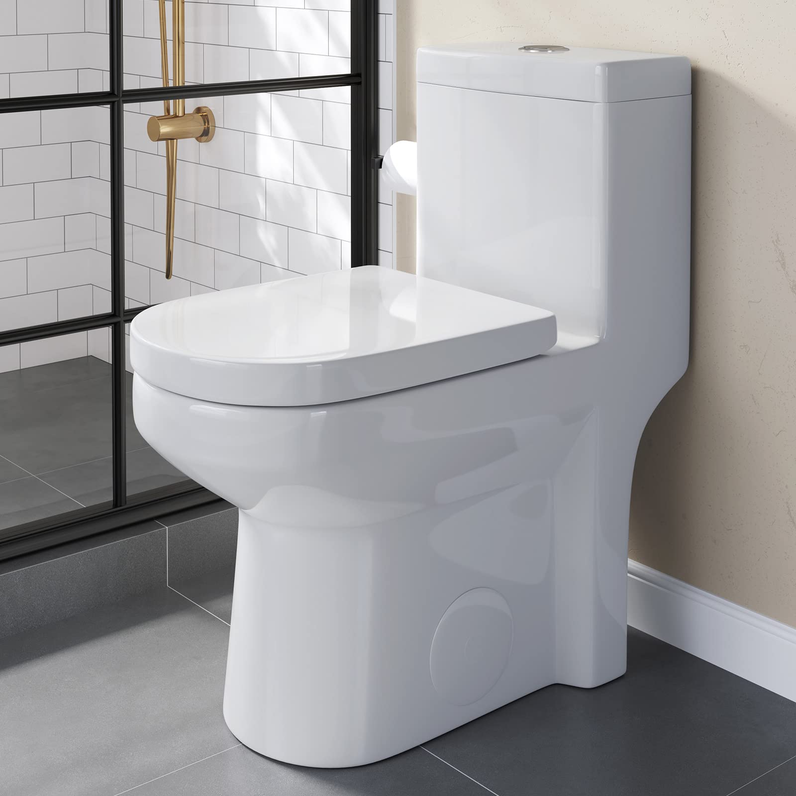 HOROW HT100S Small Toilet 25" L x 13.4" W x 28.4" H One Piece Short Toilet for Compact Bathroom, Tiny Mini Space Saving Toilet with Soft Closing Seat, White Toilet Bowl