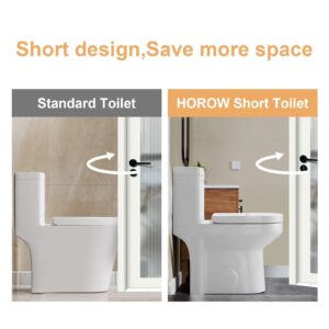 HOROW HT100S Small Toilet 25" L x 13.4" W x 28.4" H One Piece Short Toilet for Compact Bathroom, Tiny Mini Space Saving Toilet with Soft Closing Seat, White Toilet Bowl