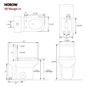 HOROW HT100S Small Toilet 25" L x 13.4" W x 28.4" H One Piece Short Toilet for Compact Bathroom, Tiny Mini Space Saving Toilet with Soft Closing Seat, White Toilet Bowl