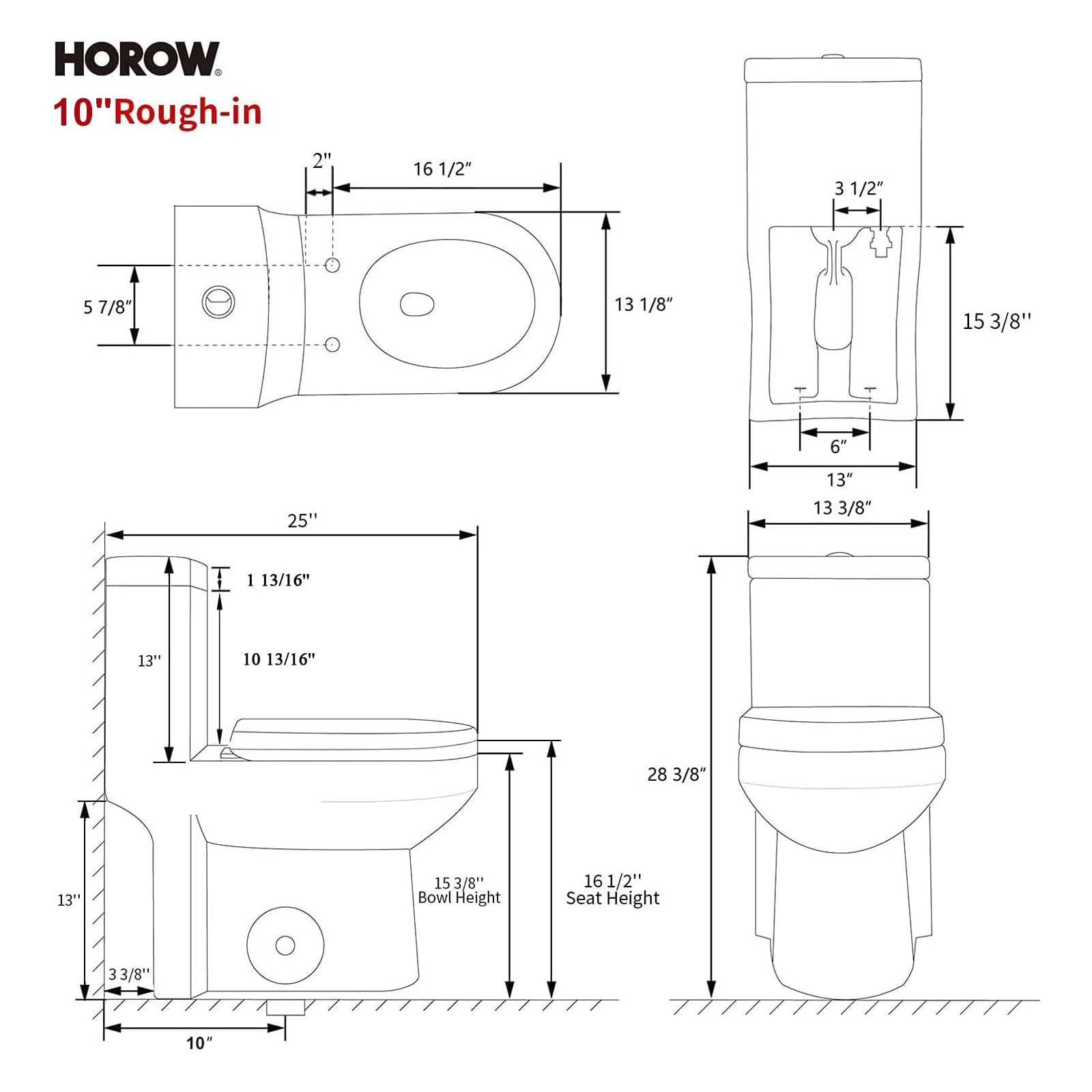 HOROW HT100S Small Toilet 25" L x 13.4" W x 28.4" H One Piece Short Toilet for Compact Bathroom, Tiny Mini Space Saving Toilet with Soft Closing Seat, White Toilet Bowl