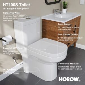 HOROW HT100S Small Toilet 25" L x 13.4" W x 28.4" H One Piece Short Toilet for Compact Bathroom, Tiny Mini Space Saving Toilet with Soft Closing Seat, White Toilet Bowl