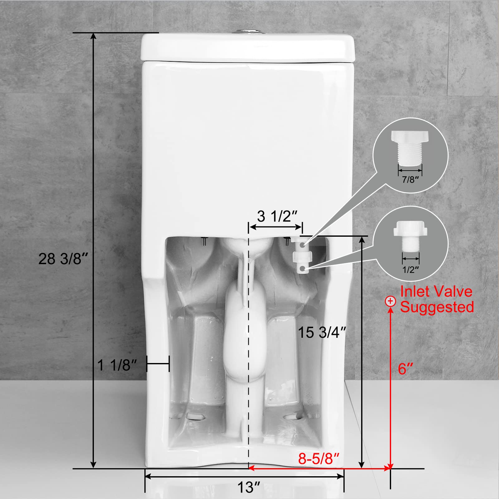 HOROW HWMT-8733S Small Toilet 25" Long x 13.4" Wide x 28.4" High 1-Piece Short Compact Bathroom Tiny Mini Commode Water Closet Dual Flush Concealed Trapway, 12'' Rough-in