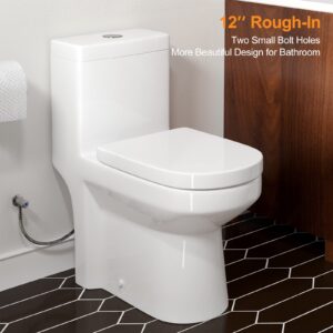 HOROW HWMT-8733S Small Toilet 25" Long x 13.4" Wide x 28.4" High 1-Piece Short Compact Bathroom Tiny Mini Commode Water Closet Dual Flush Concealed Trapway, 12'' Rough-in