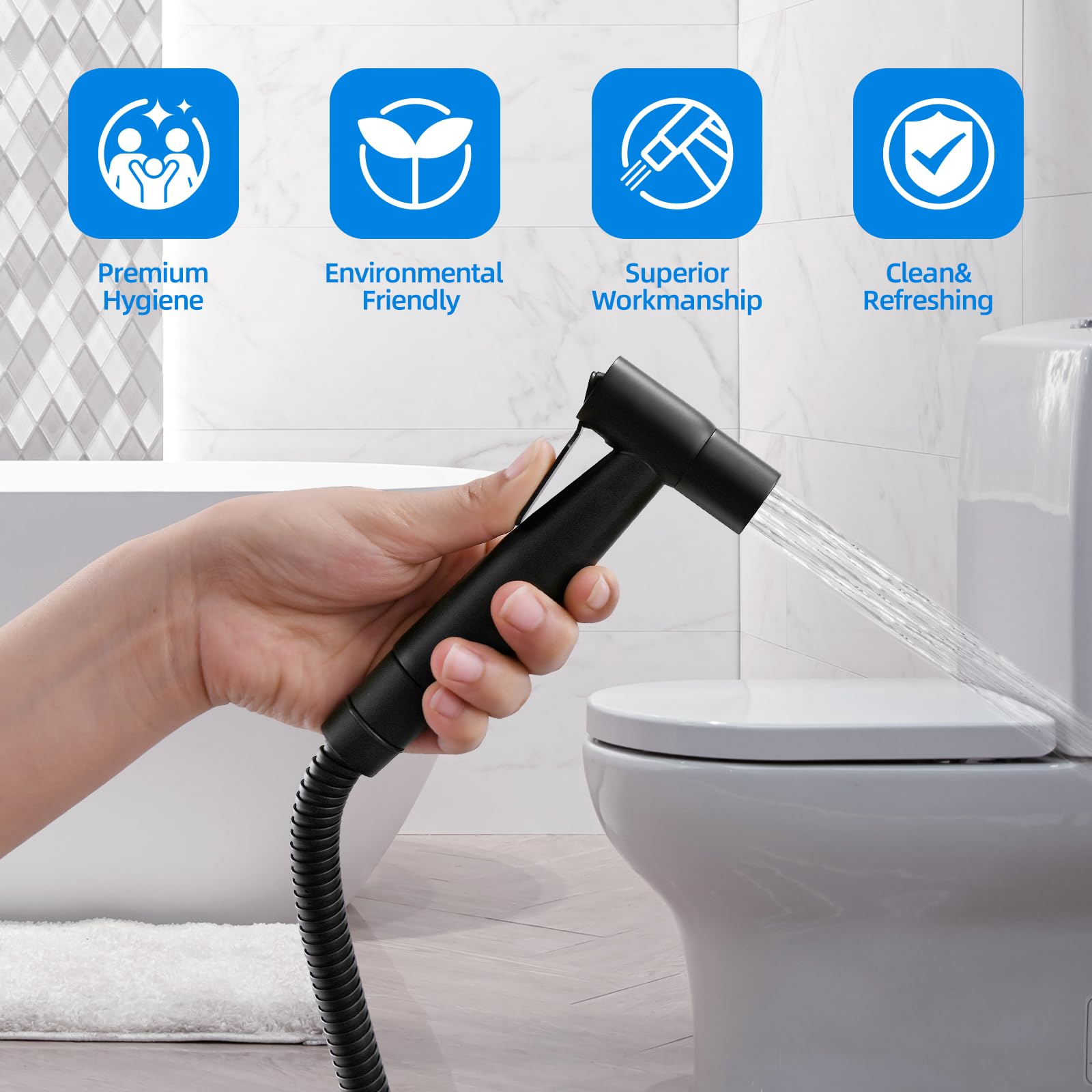 Arofa Black Bidet Sprayer for Toilet, Handheld Jet Sprayer Adjustable Water Pressure Muslim Shower with Bidet Hose, Bidets Faucet for Existing Toilets Cloth Diaper Spray for Baby/Feminine Wash