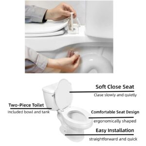 17 Inch Tall Two-Piece Elongated Toilet, ADA Extra Tall Toilets with Powerful Single Flush 1.28 GPF，12 Inch Rough in Toilet Elongated(Toilet Seat Included)