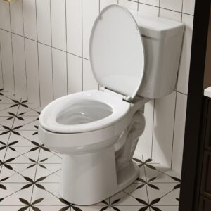 17 Inch Tall Two-Piece Elongated Toilet, ADA Extra Tall Toilets with Powerful Single Flush 1.28 GPF，12 Inch Rough in Toilet Elongated(Toilet Seat Included)