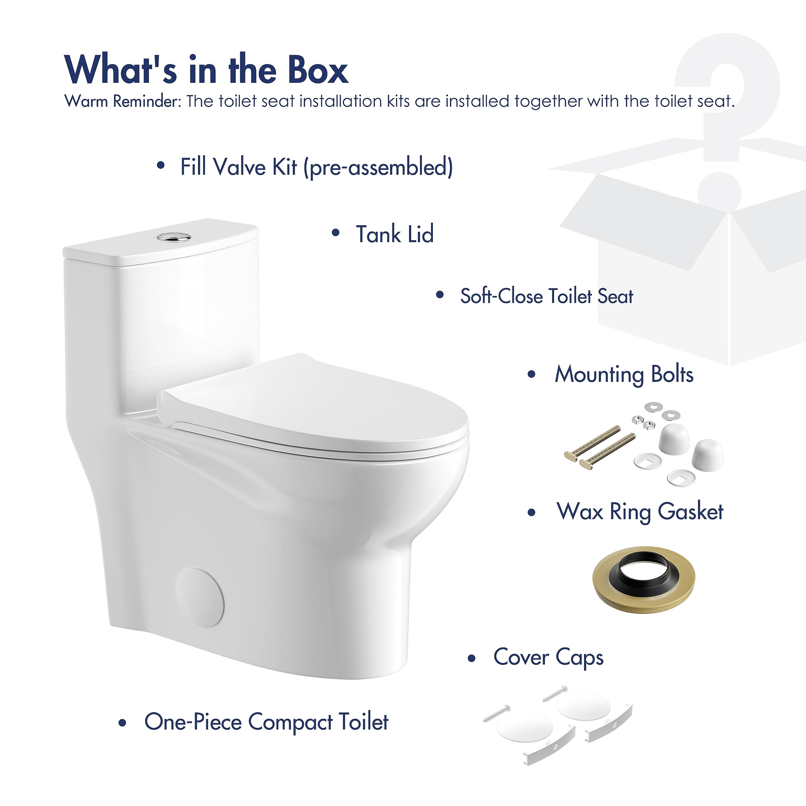 Eridanus Small Compact One Piece Toilet For Bathroom, Powerful Dual Flush Modern Toilet, 1.1/1.6 GPF, 12" Rough-In, Elongated Toilet with Soft Closing Seat, 26.68"D x 14.37"W x 26"H, White