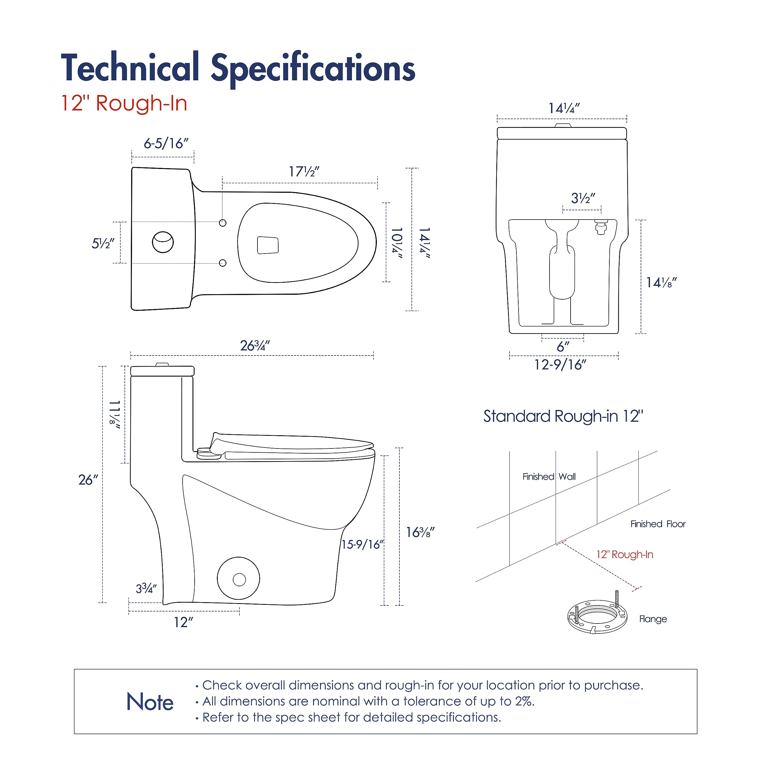 Eridanus Small Compact One Piece Toilet For Bathroom, Powerful Dual Flush Modern Toilet, 1.1/1.6 GPF, 12" Rough-In, Elongated Toilet with Soft Closing Seat, 26.68"D x 14.37"W x 26"H, White