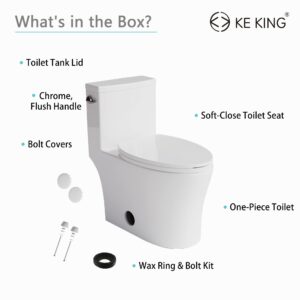 KE KING 1.28 Gpf Elongated One Piece Toilet, Powerful & Quiet Flush Modern Toilet(Side Flush) 12'' Rough-In Toilet & ADA Height