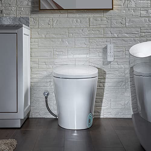 WOODBRIDGE B0970S Smart Bidet Tankless Toilet Elongated One Piece ADA Height, Auto Flush, Foot Sensor Operation, Heated Seat with Integrated Multi Function Remote Control in White