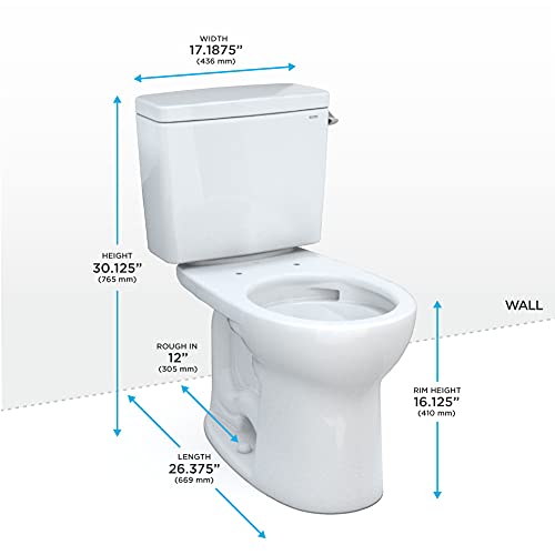 TOTO Drake Two-Piece Round 1.28 GPF Universal Height TORNADO FLUSH Toilet with CEFIONTECT, Cotton White - CST775CEFRG#01