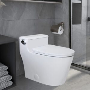 WinZo WZ5081 Elongated One Piece Toilet Low Profile, High Efficiency Side Flush 1.28 GPF with Soft Close Seat White