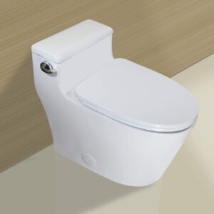 WinZo WZ5081 Elongated One Piece Toilet Low Profile, High Efficiency Side Flush 1.28 GPF with Soft Close Seat White