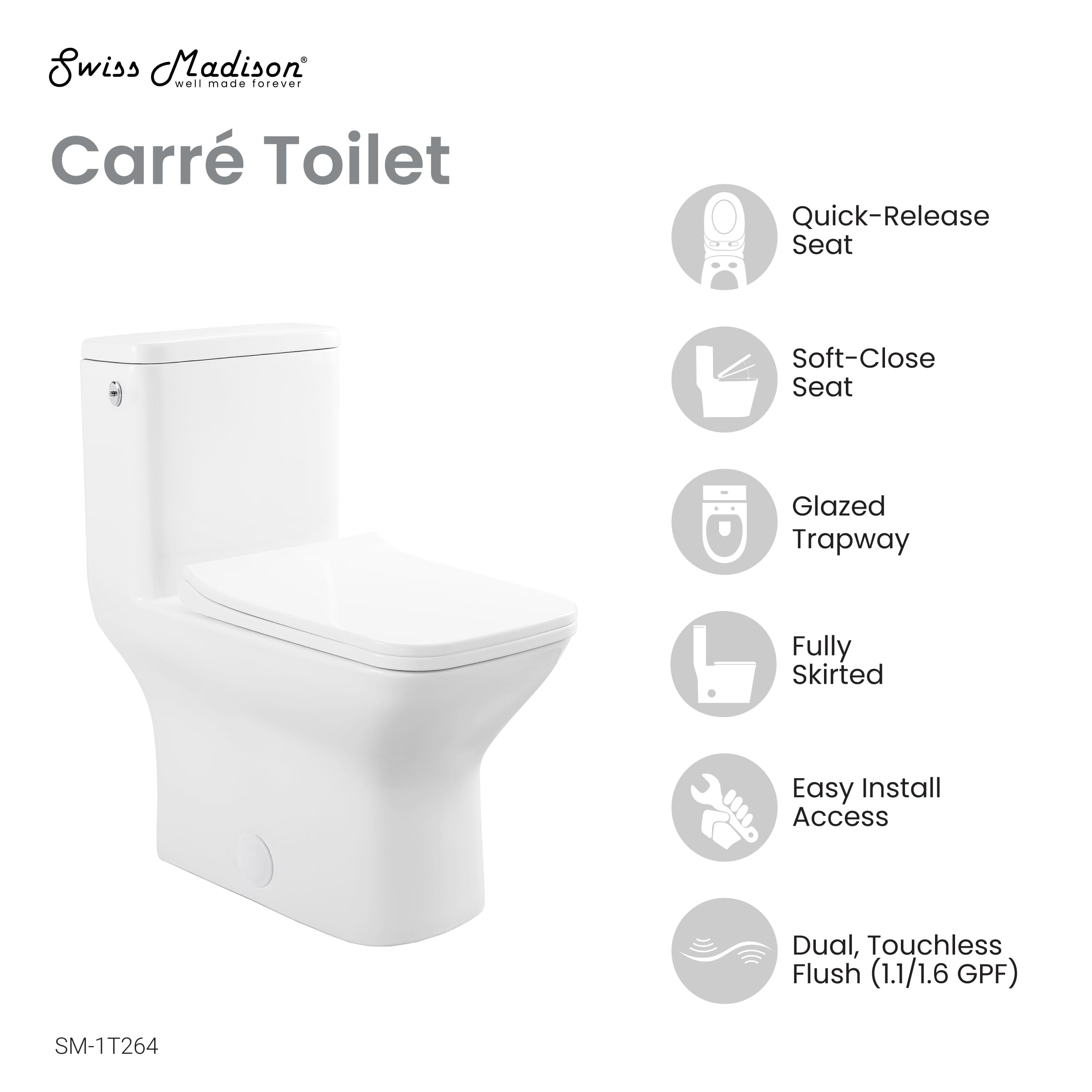 Carre One-Piece Square Toilet Dual-Flush 1.1/1.6 gpf, Touchless