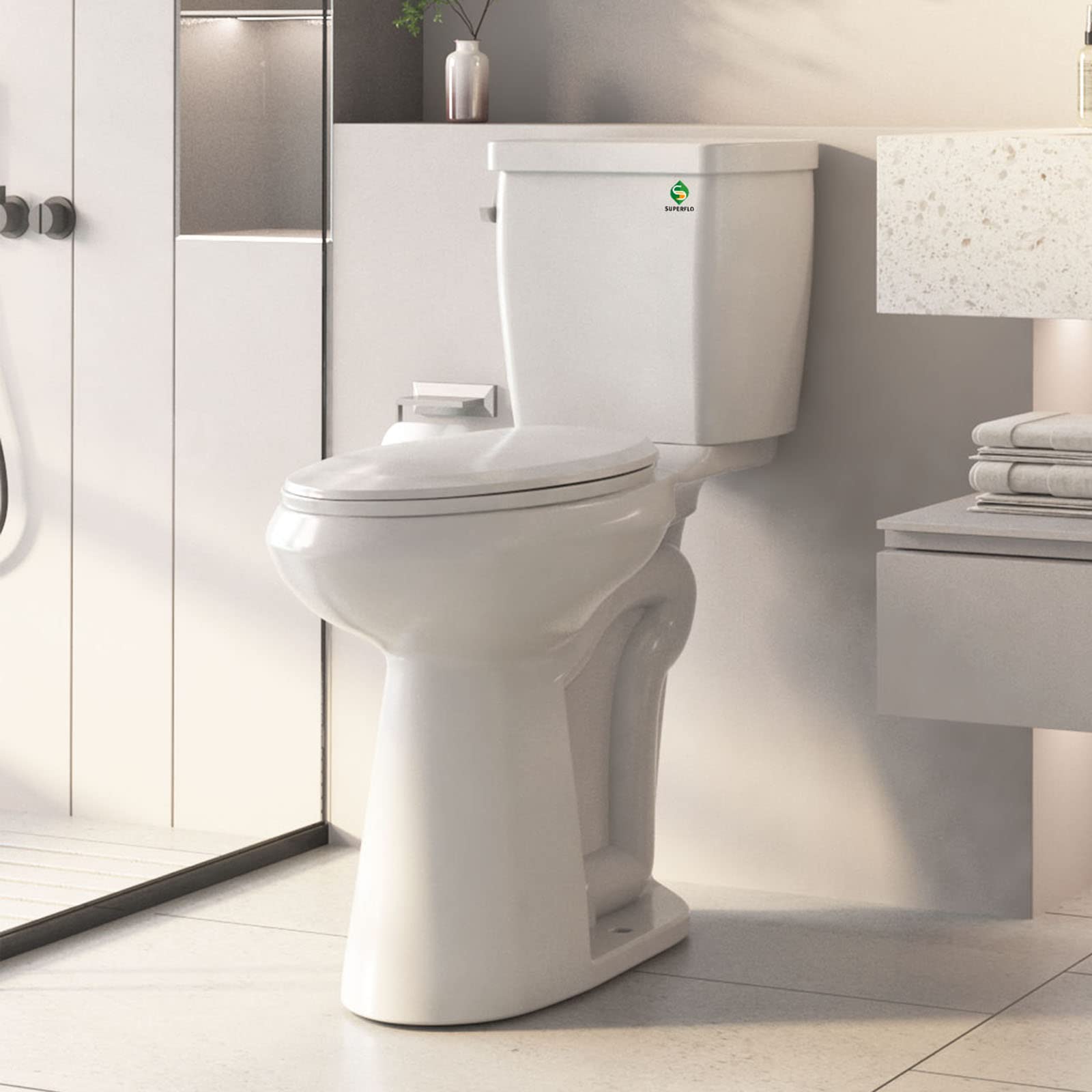 SUPERFLO Extra Tall Toilet 21 Inch Tall Toilets Elongated With 12” Rough In Toilet & Single Flush, Bathroom High Toilet For Seniors, Disabled & Tall Person (1.28 GPF)