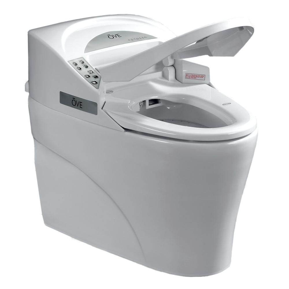 Ove Decors 735H Bidet Toilet Elongated One Piece Modern Desing, Automatic Flushing, Heated Seat with Integrated Multi Function Remote Control, White, 31.3 x 16.8 x 23.8 inches