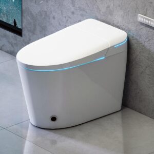 smart bidet toilet with off-seat flush/foot sensor flush, automatic tankless toilet with intelligent features, heated seat, warm water, warm air dryer, led display